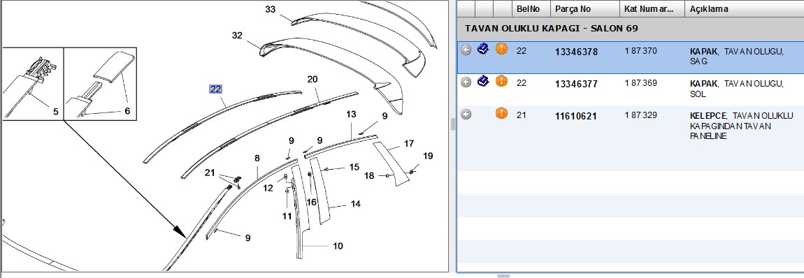 Opel Astra J Sedan Sağ Komple Tavan Çıtası Orjinal Gm Marka 13346378