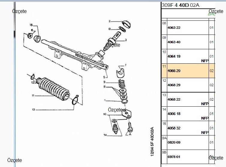 DIREKSIYON KORUGU SOL PEUGEOT P205 I-II-P306-309 I-II-PARTNER CITROEN BERLINGO