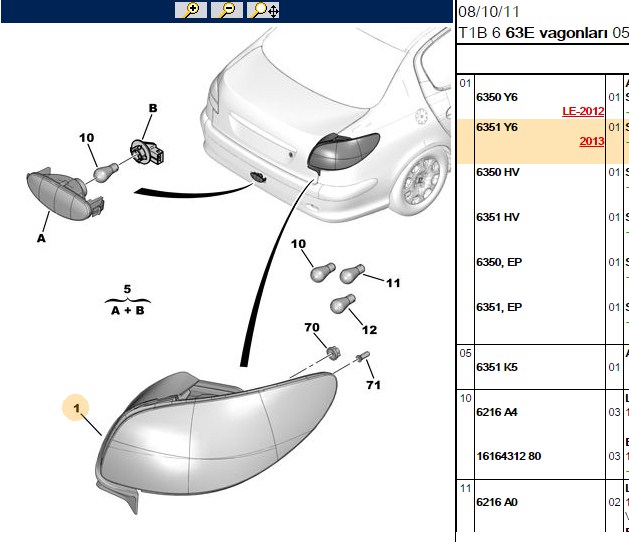 PSA Sol Sağ Stop Taksimatı 206 Sedan