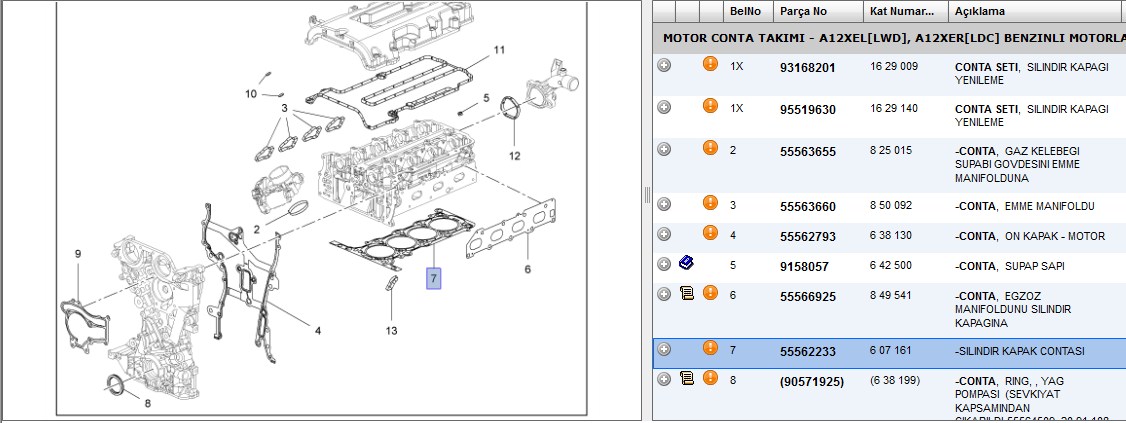 Silindir Kapak Contası (Çok Katlı Çelik) (1.2 / 1.4 mm) (Aveo, Cruze, A12XEL, A12XER, A14NET, A14XER, B14NET, 08> Adam, Astra J, Corsa D/E, Insignia, Meriva B, Mokka, Zafira Tourer)