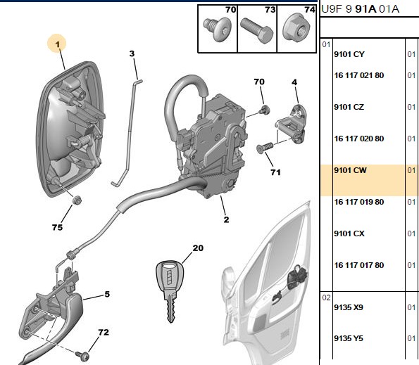 SAĞ DIŞ KAPI AÇMA KOLU ON PEUGEOT BOXER III CITROEN JUMPER III FIAT DUCATO III