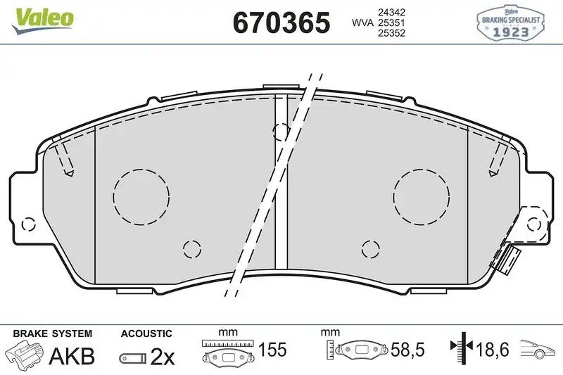 VALEO Honda Cr-V 2.0, 1.6 ve 1.5 Ön Fren Balatası 155 mm