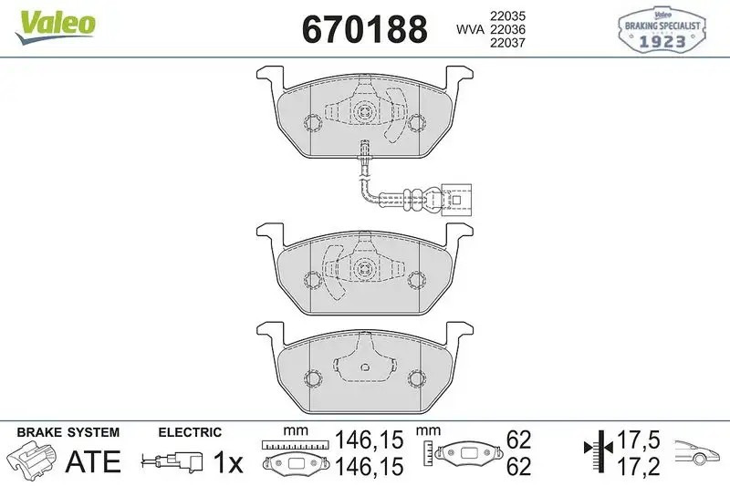 VALEO Volkswagen Golf 7, Audi A3, Seat Leon, Skoda Octavia III Ön Fren Balatası 146 mm