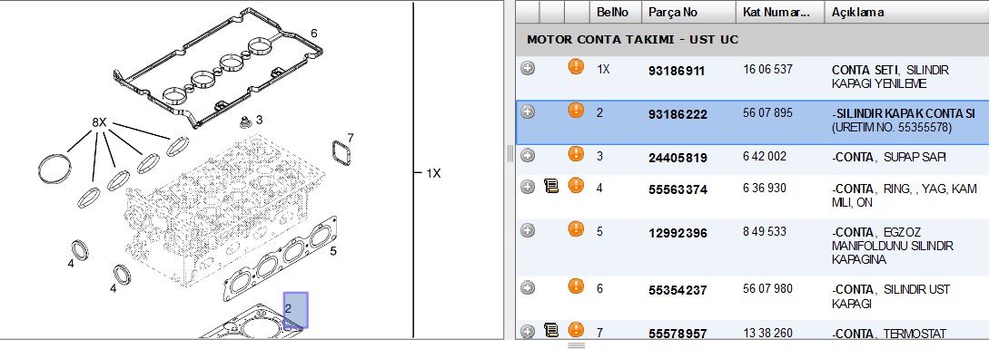 SILINDIR KAPAK CONTASI INSIGNIA A ASTRA J ASTRA H ZAFIRA B MOKKA VECTRA C A16XER A16LE (5607895)