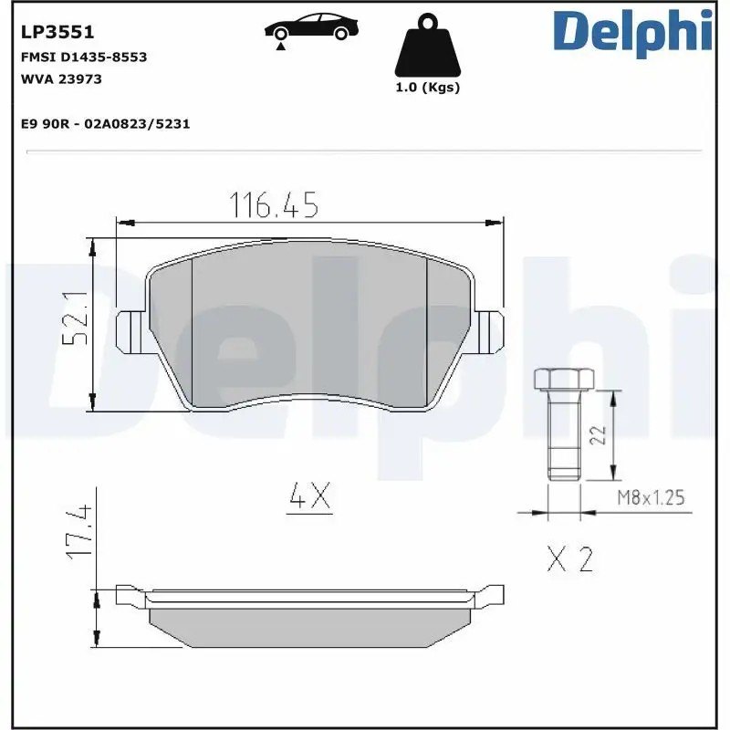 DELPHI Renault Megane, Clio ve Dacia Logan Ön Fren Balatası 116,5 mm