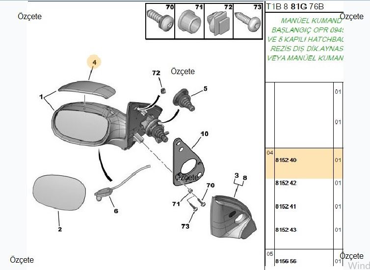 BİTAPART Peugeot 206 1.4 ve 1.6 Sol Ayna Kapağı