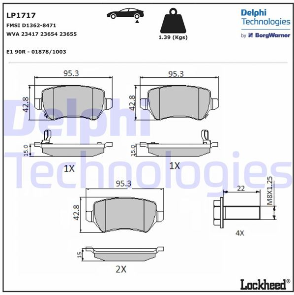 Delphi Arka Fren Balatası (95 mm) (Opel Astra G, H, Corsa C, Zafira B)