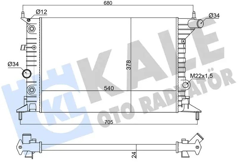 KALE Opel Vectra B 2.0 1.6 Kalorifer Radyatörü 540×378×24 mm