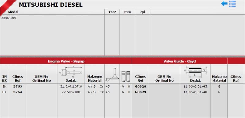 Gunes Takım Subap (16V) (Mitsubishi L200 Pickup)