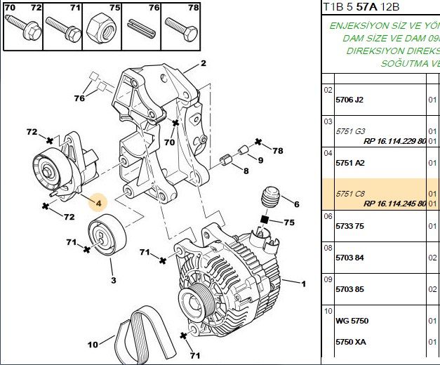 GATES Alternatör Gergi Rulmanı (OEM: 5751.A2, 5751.C8, 5751.97, 1611424580)
