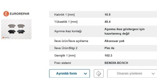ERP Fren Balatası Arka (Peugeot 408, Citroen C4 Picasso)