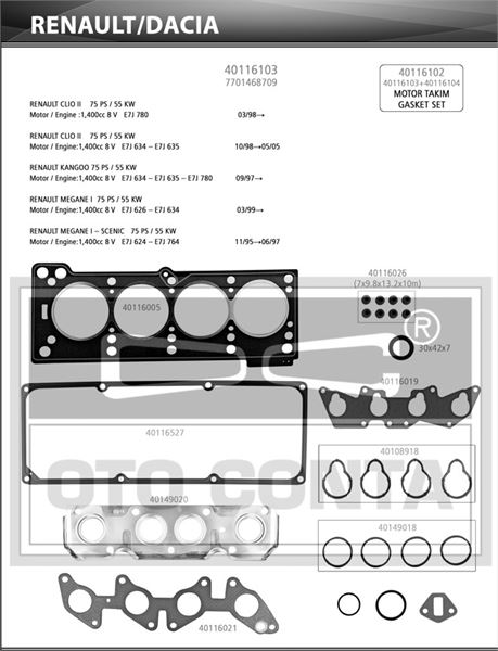 Motor Ust Takım Contası Keçeli Subap Lastıklı (Renault Clio II, Kangoo 1.4)