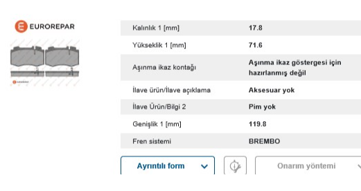 Eurorepar Ön Fren Balatası (Mercedes W211 E-Serisi E 02-)