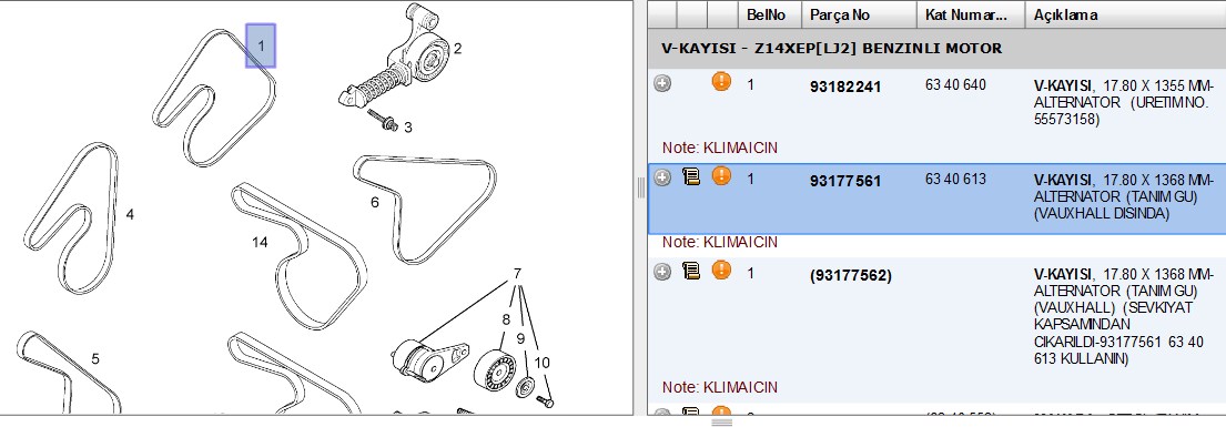 KANALLI V KAYIŞI COMBO CORSA GALANT MERİVA TİGRA