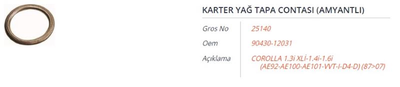 Karter Yağ Tapası (Amonyantlı) (Toyota Corolla 1.3I-1.6I)