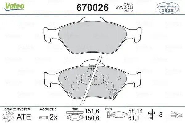 VALEO Toyota Yaris 1.3, 1.0, 1.5, 1.4 D-4d Arka Fren Balatası 152 mm