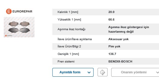 Eurorepar Fren Balatası Ön (Mercedes W211 E Serisi 02- Fisli)