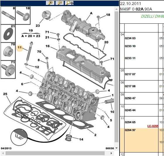PSA Silindir Kapak Saplaması (M12x150, Peugeot Partner, Expert, Citroën Berlingo)