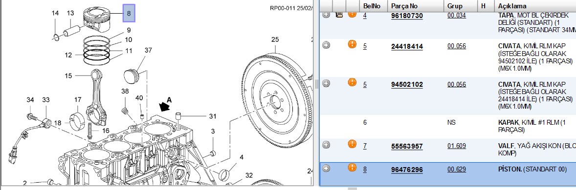Piston Std (Segmansız) (Chevrolet Cruze 109 HP 1.6 A16XER)