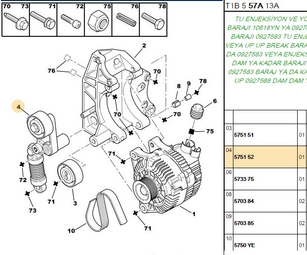 Alternatör Gergi Rulmanı (V Gergi Kutuğu) (Citroen Xsara 1.4 LPG, 1.4I, 1.6, 16V, 97-10)