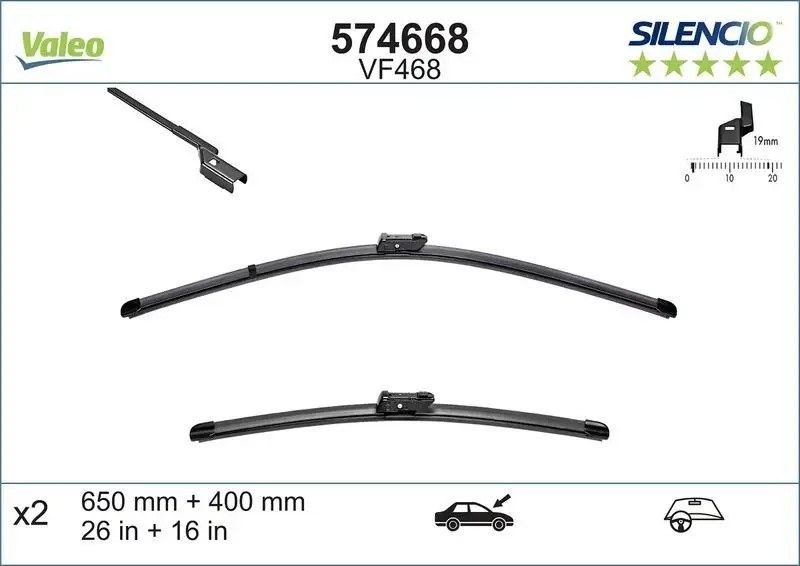 VALEO Ford Fiesta 1.6 ve Peugeot 208 1.2 PureTech Ön Silecek Süpürgesi 650+400 mm