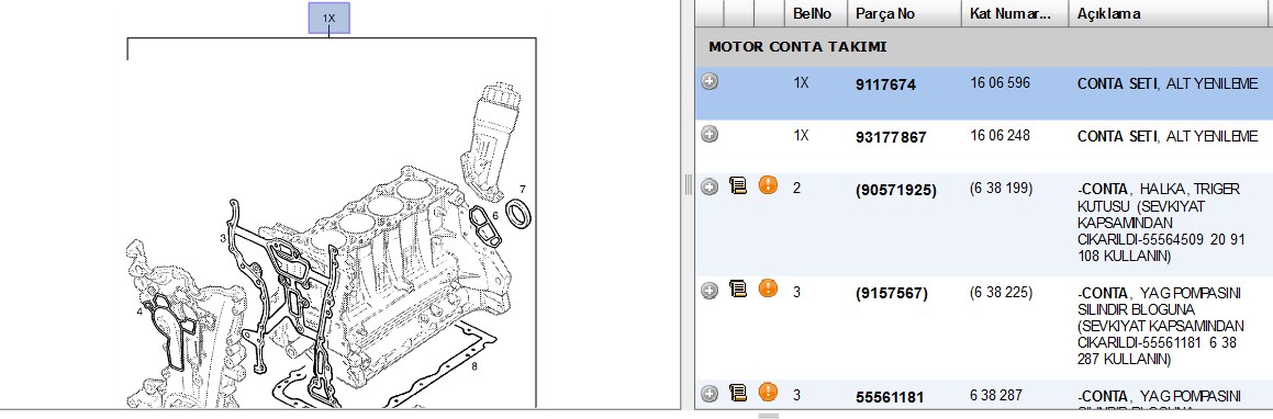 ALT TAKIM CONTA OPEL CORSA B X12XE (1606596) (TEDARIK DISIDIR)