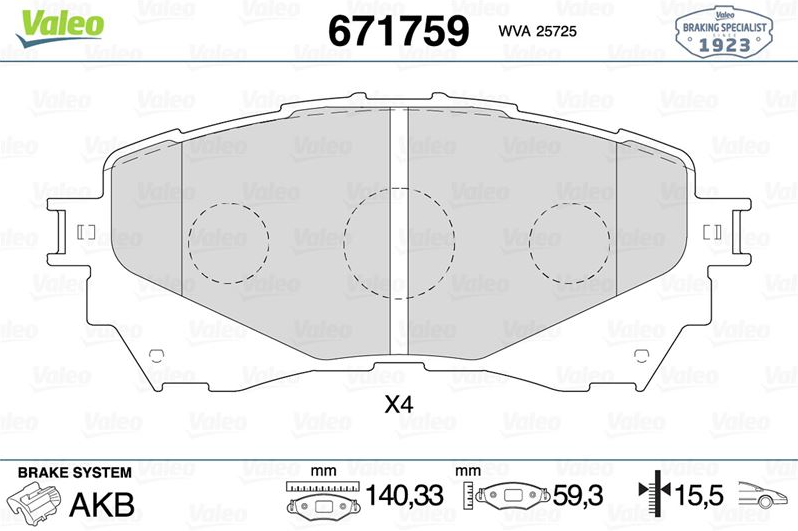 Valeo Fren Balatası Ön (140MM) Mazda 6 13=>