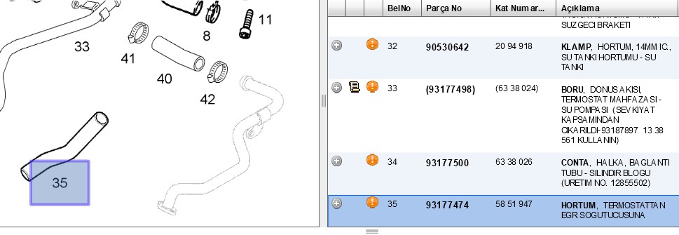 Hortum EGR Valfinden Termostata Corsa C Corsa D Astra H Meriva A Tigra B Z13DT Z13DTJ Z13DTH A13DTC