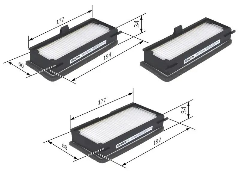 BOSCH Standart Kabın Filtresi Üç Parçalı 193,5x60 mm