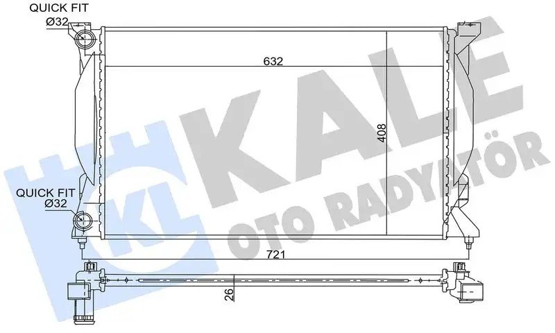 KALE Audi A4 1.6, A4 1.8T, A4 2.0 Tfsi/Tdi ve A6 2.0 Su Radyatörü 632×408×26 mm