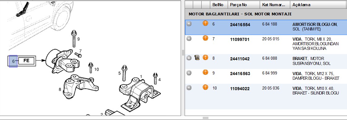 Motor Takozu Sol (Opel Corsa-C Z10XE Z10XEP Z12XEP)