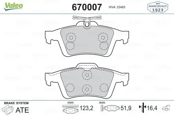 VALEO Opel Vectra C - Peugeot 508 Arka Fren Balatası 123 mm