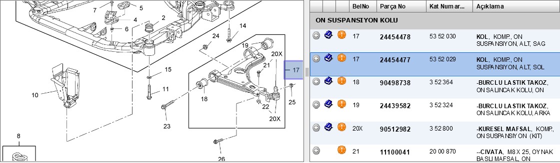 LEMFORDER Opel Astra G/H Zafira A/B Meriva B Sol Komple Salıncak