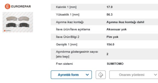 Fren Balatası Ön (154 mm) Kia Pregio Carnival 2.7D 2.5 TCI 99-02