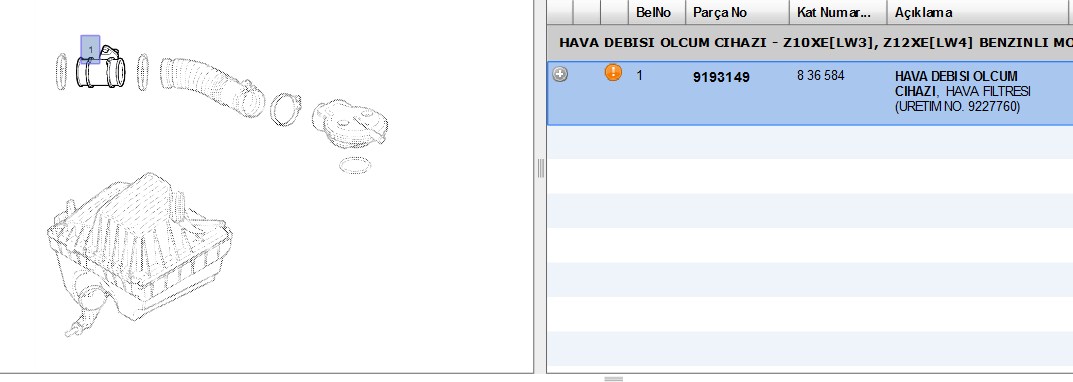 HAVA DEBIMETRESI Z10XE Z12XE CORSA C (836584)