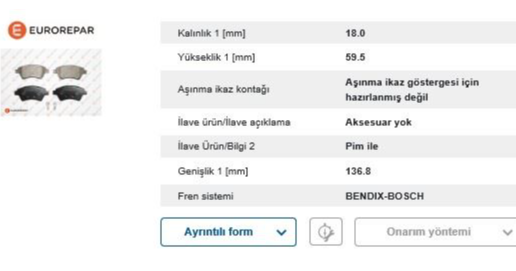 Eurorepar Fren Balatası Ön (136 mm) (Renault Kangoo 97-03, Mégane II 03-)