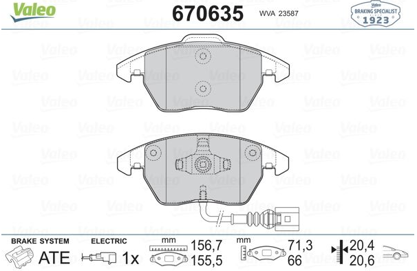 VALEO Fren Balatası Ön (155 mm) (Volkswagen Passat, Touran, Caddy III, Golf VI, Skoda Octavia II, Super-B II, Audi A1, A3)