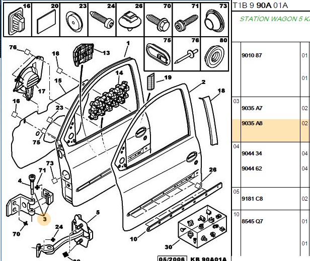Bitapart Sol Ön Kapı Menteşesi Orijinal için Peugeot 206