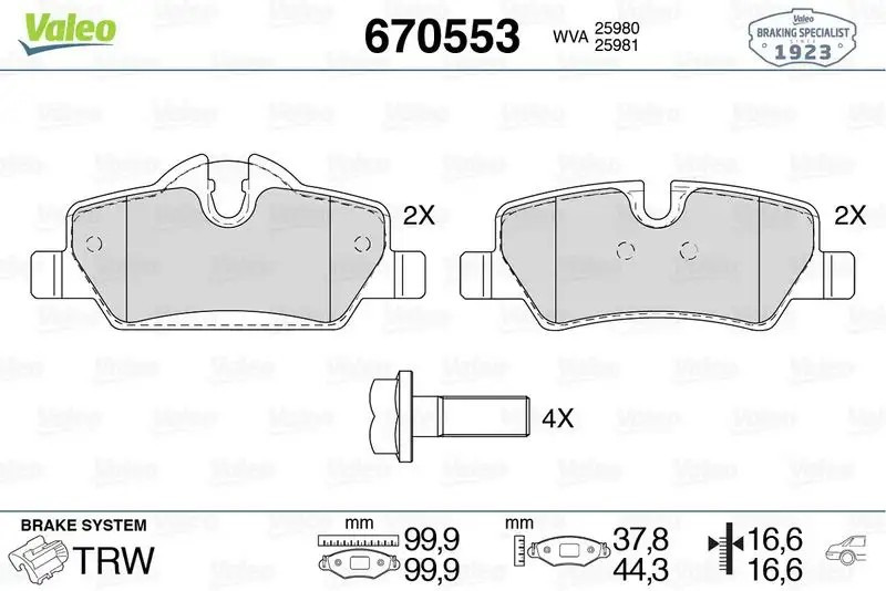 VALEO Mini Cooper F55 F56 F57 Arka Fren Balatası 100 mm