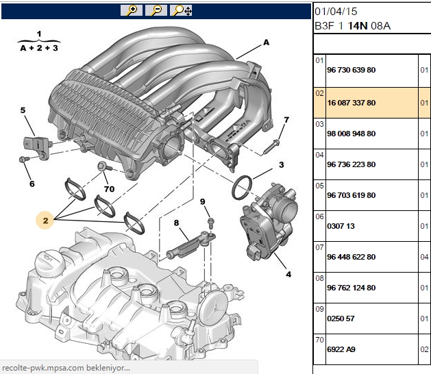 PSA Emme Manifold Contası EB2 108 208 2008 301 308 T9 C1 (B4) C3 (A51) C3 (B618) C4 Cactus C-Elysée DS 3