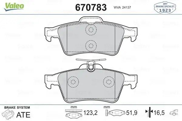 VALEO Ford Focus ve Renault Laguna Arka Fren Balatası 123 mm