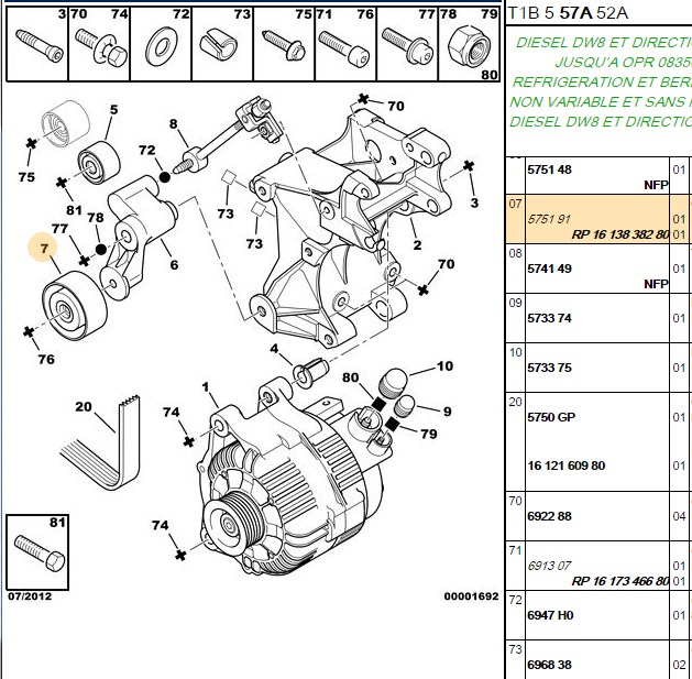 BİTAPART Alternatör Gergi Rulmanı (Peugeot Partner, P206, P306, Citroen Jumpy 1.9 D DW8)