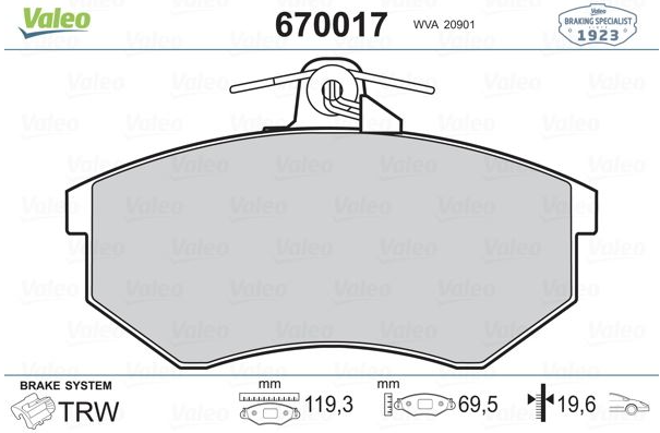Valeo Ön Fren Balatası (119 mm) (Volkswagen Passat, Golf III, Polo, Caddy II, Passat 95-, Seat Cordoba, Ibiza, Toledo 00-)