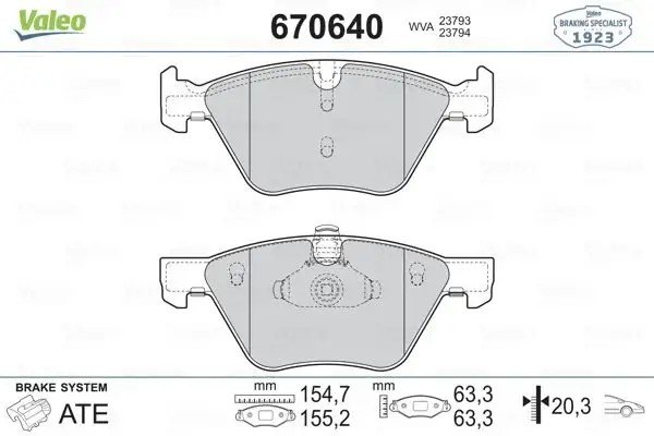 VALEO BMW 5 Serisi E60/E90 Ön Fren Balatası 155 mm