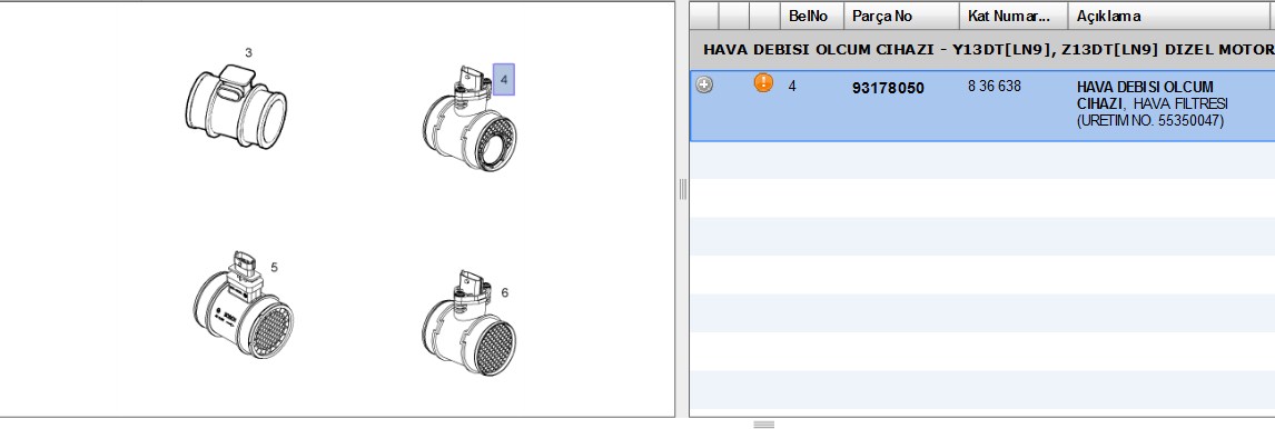 Hava Akış Debimetre (Opel Meriva 1.3 CDTI, 1.7 CDTI Z13DT Z17DT)