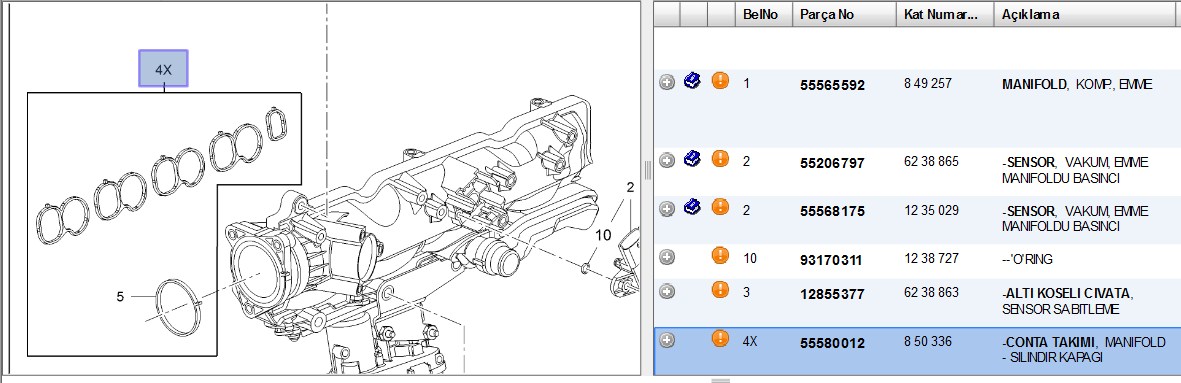 Emme Manifold Kontağı (Takım) (OPEL Insignia A, A20DT)